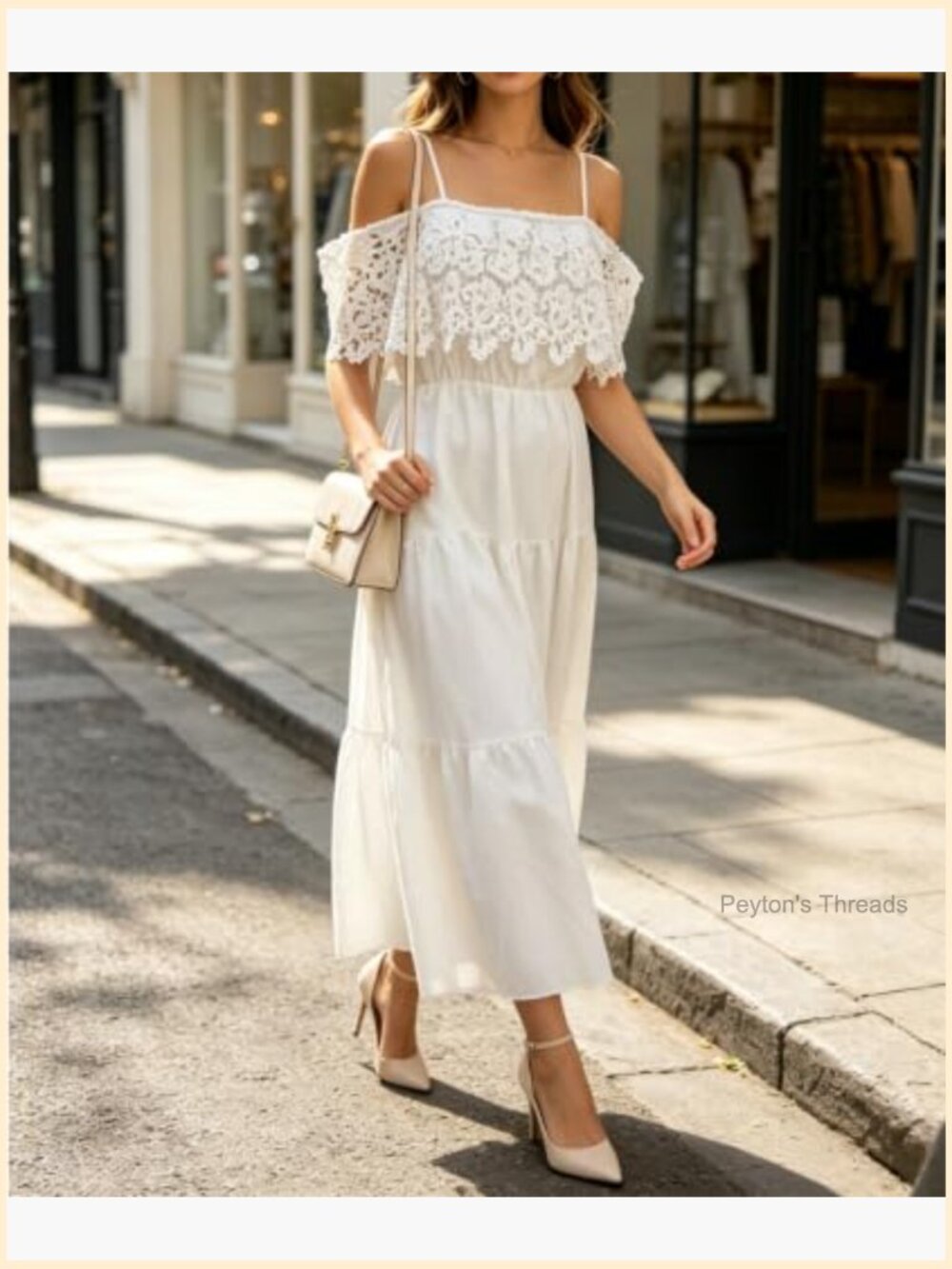 Off Shoulder Maxi Dress with Spaghetti Straps Elastic Waist A-Line Boho Formal - Picture 4 of 7